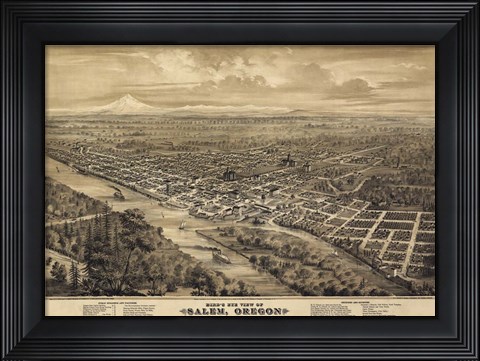 Framed Salem Oregon 1876 Birds Eye View Print