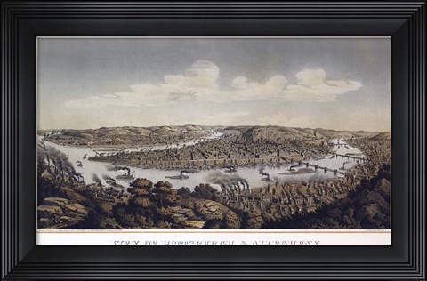 Framed View Of Pittsburgh And Allegheny Pennsylvania 1874 Print