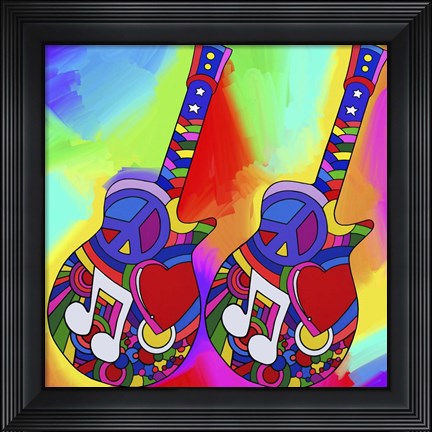 Framed Guitars Peace Love Music Print