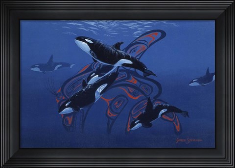 Framed Blue Orcas Print