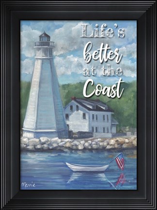 Framed New London Lighthouse Text Print