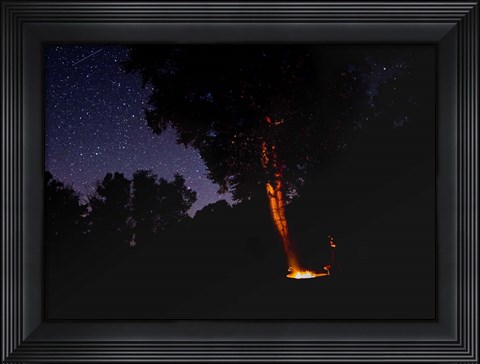 Framed Campfire Under The Meteors Print