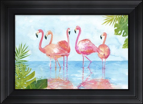 Framed Flamingos And Leaves Print