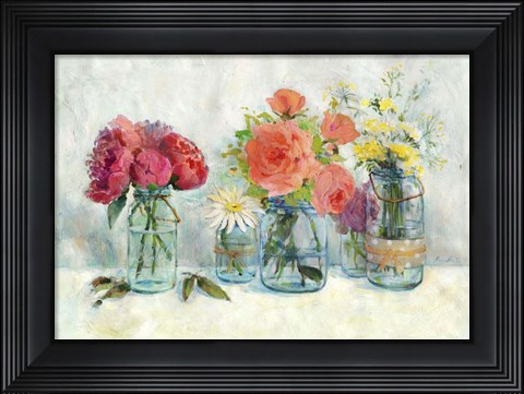 Framed Flowers In Mason Jars Print