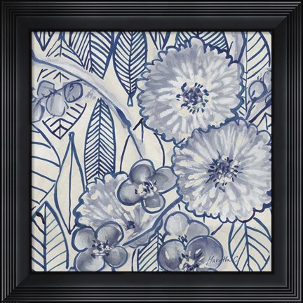 Framed Indigo Leaves And Florals 1 Print