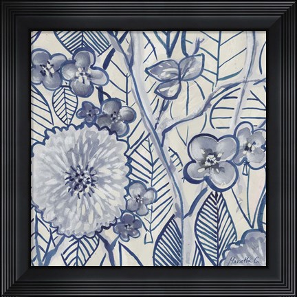 Framed Indigo Leaves And Florals 2 Print