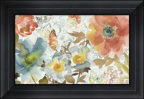 Framed Peonies And Butterfly Print