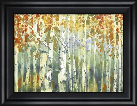 Framed Abstract Birch Trees Warm Print