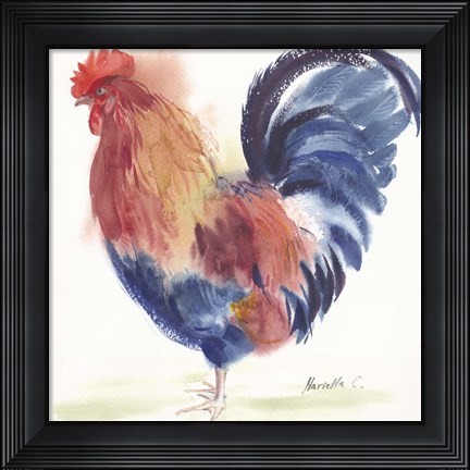 Framed Blue Rooster Print