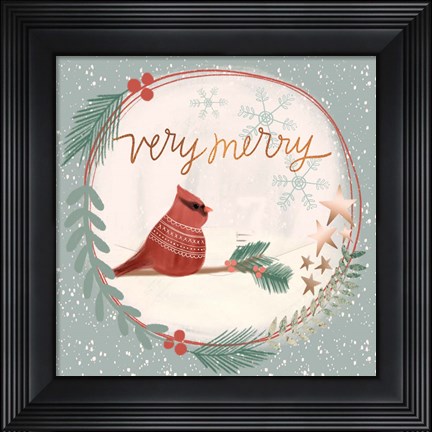Framed Very Merry Cardinal Snow Glove Print