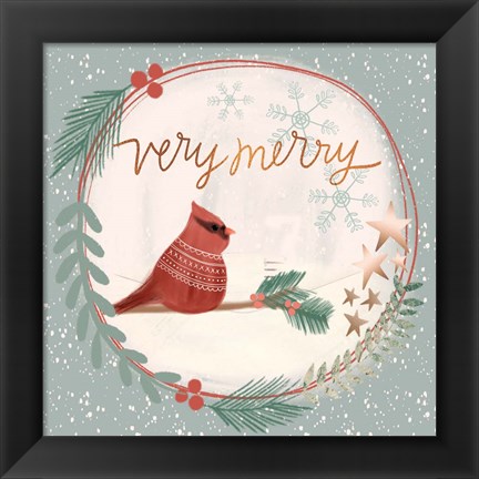 Framed Very Merry Cardinal Snow Glove Print