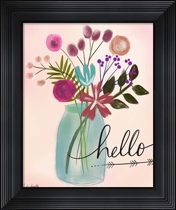 Framed Hello Floral Bouquet Print