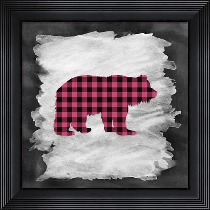 Framed Pink Plaid Bear Print