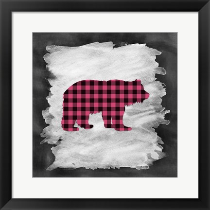Framed Pink Plaid Bear Print