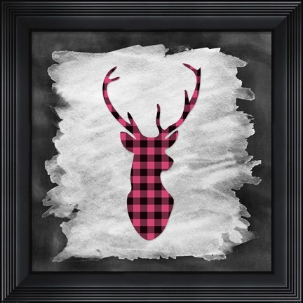 Framed Pink Plaid Deer Print