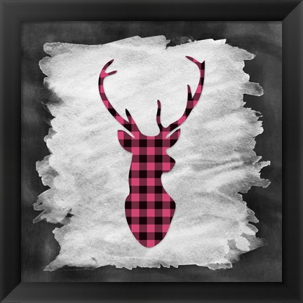 Framed Pink Plaid Deer Print