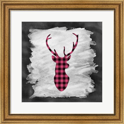 Framed Pink Plaid Deer Print