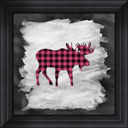 Framed Pink Plaid Moose Print