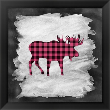 Framed Pink Plaid Moose Print