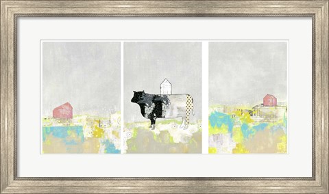 Framed 3 Barns and a Cow Set Print