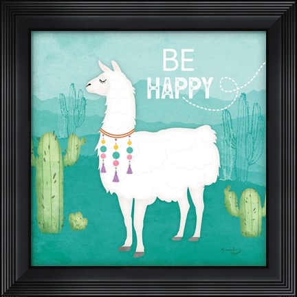 Framed Be Happy Llama Print