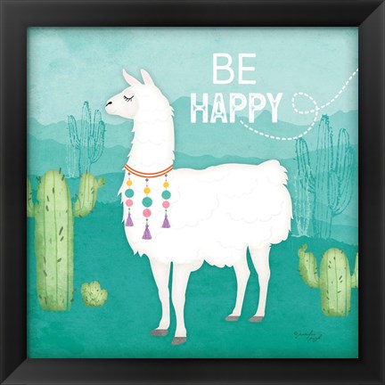 Framed Be Happy Llama Print