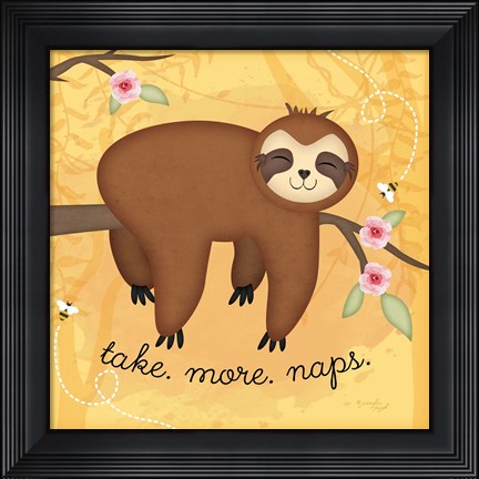 Framed Take More Naps Sloth Print
