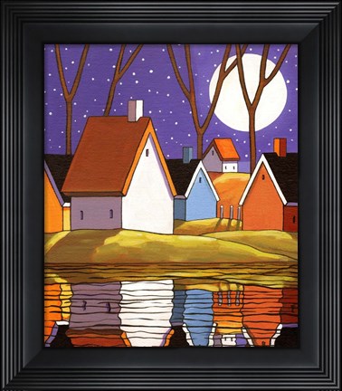 Framed Purple Sky and Stars Cottages Print