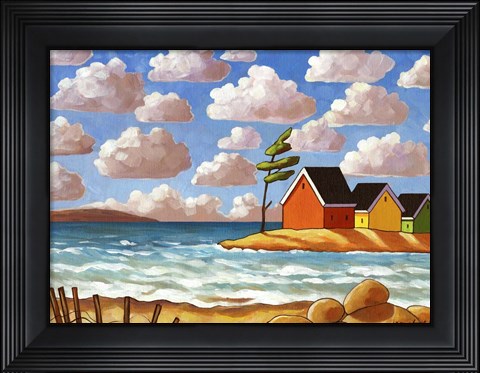 Framed Waves and Colorful Cabins Beach Print