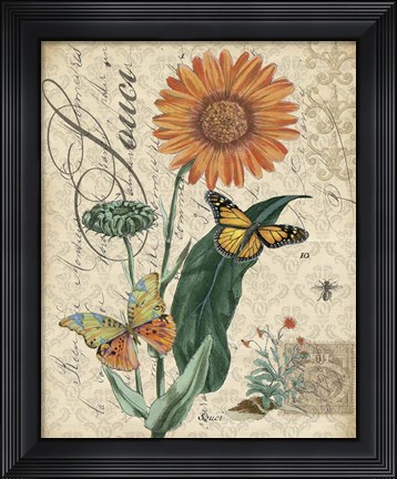 Framed Botanical - Marigold Souci Damask Print