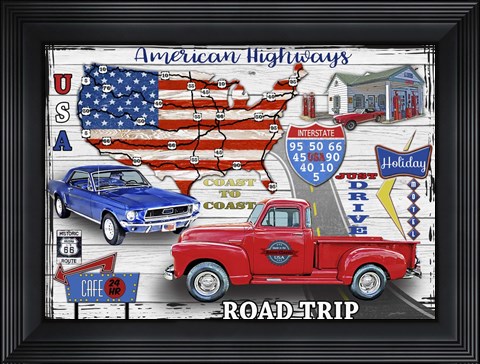Framed American Highways - Coast to Coast Print