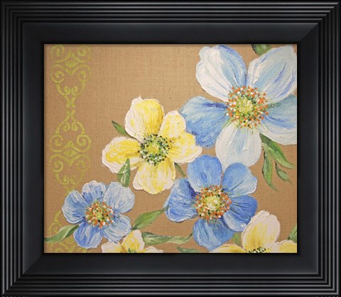 Framed Spring Florals On Burlap - A Print