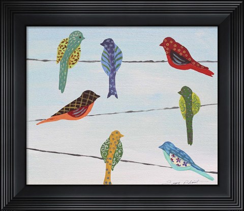 Framed Lovely Colorful Birds On Wires 2 Print