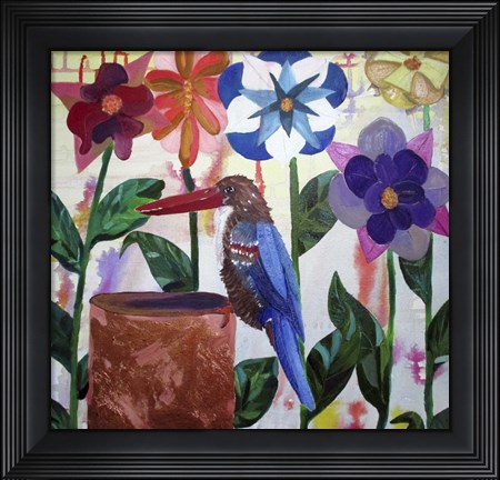 Framed Kingfisher of Flowers Print