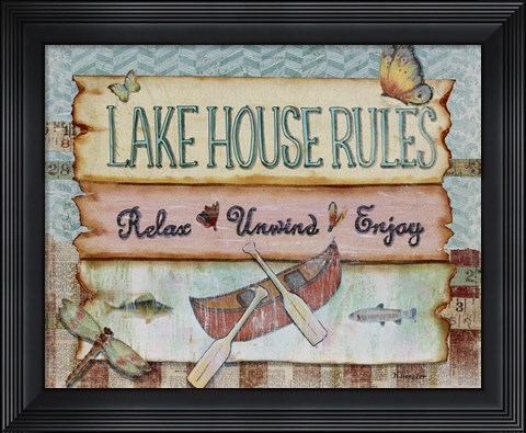 Framed Lake House Rules Print