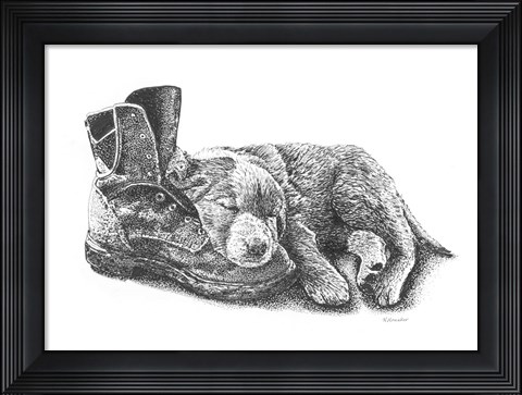 Framed Puppy and Boot Print