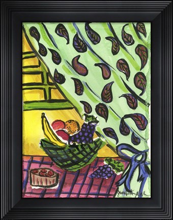 Framed Fruit Bowl and Paisly Curtain Print