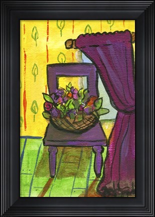 Framed Purple Curtains and Chair Print