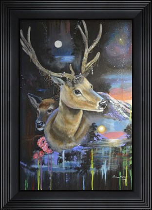Framed Atmosperic Deers Print