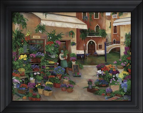 Framed Venetian Canal Flower Shops Print