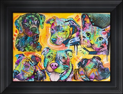 Framed 5 Dogs and a Cat Print