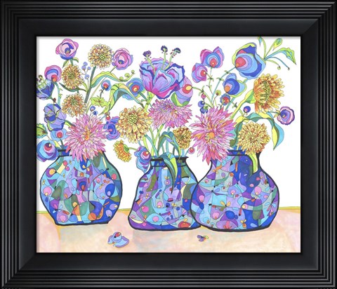 Framed Three Cobalts With Wildflowers Print