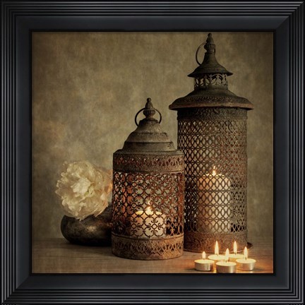 Framed 2 Lanterns with Flower Print