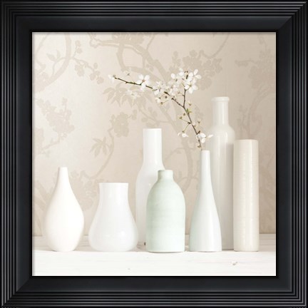 Framed Blossom and White Vases Still Life Print