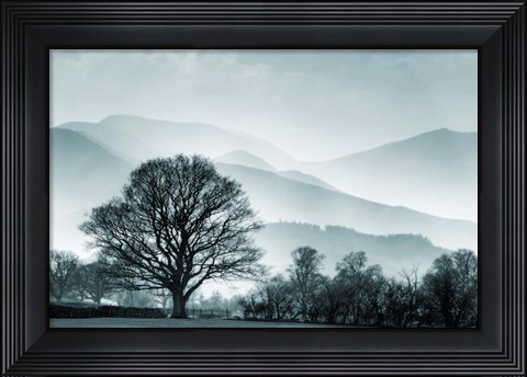 Framed Blue Landscape with Tree Print