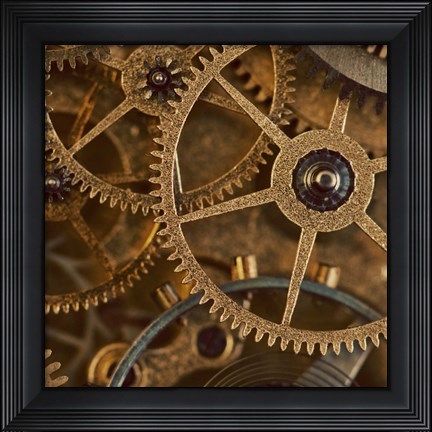 Framed Copper Cogs Close up 1 Print