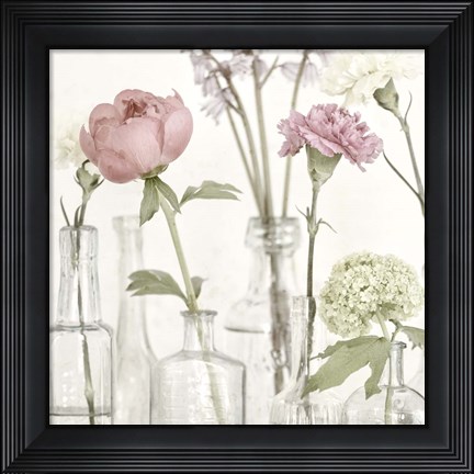 Framed Flowers in Bottles Still Life Print