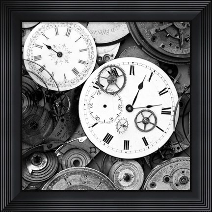 Framed Pieces of Old Watch BW Print