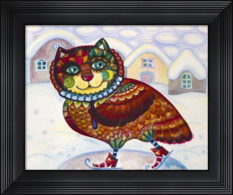 Framed Winter Owl Cat Print