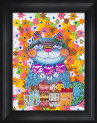 Framed Blue Christmas Cat Print